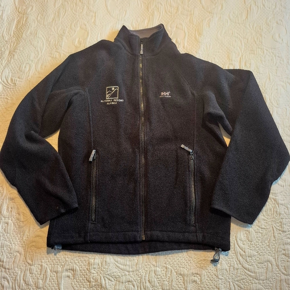 Helly Hansen men's Small black fleece full zip up company logo on front, GUC